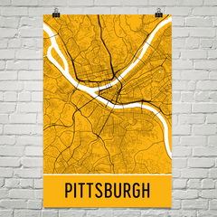 Pittsburgh PA Street Map Poster Yellow With Black Roads