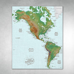 Americas Push Pin Map - Topographic - With 1,000 Pins!