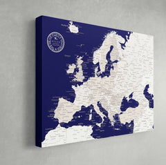 Europe Push Pin Map - Navy blue - WITH 1,000 PINS!