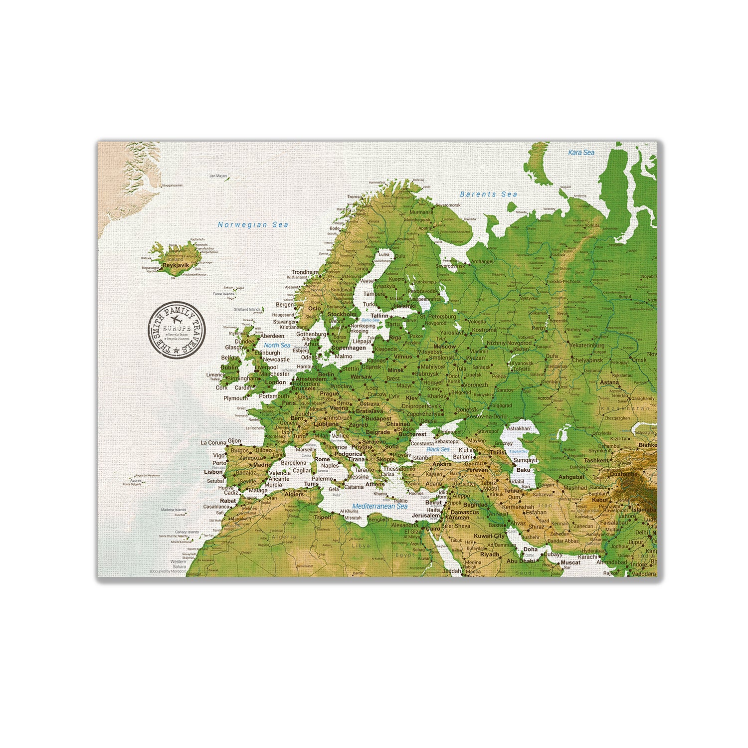 Europe Push Pin Map - Topographic - With 1,000 Pins!