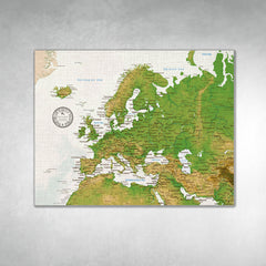 Europe Push Pin Map - Topographic - With 1,000 Pins!