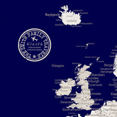 Europe Push Pin Map - Navy blue - WITH 1,000 PINS!