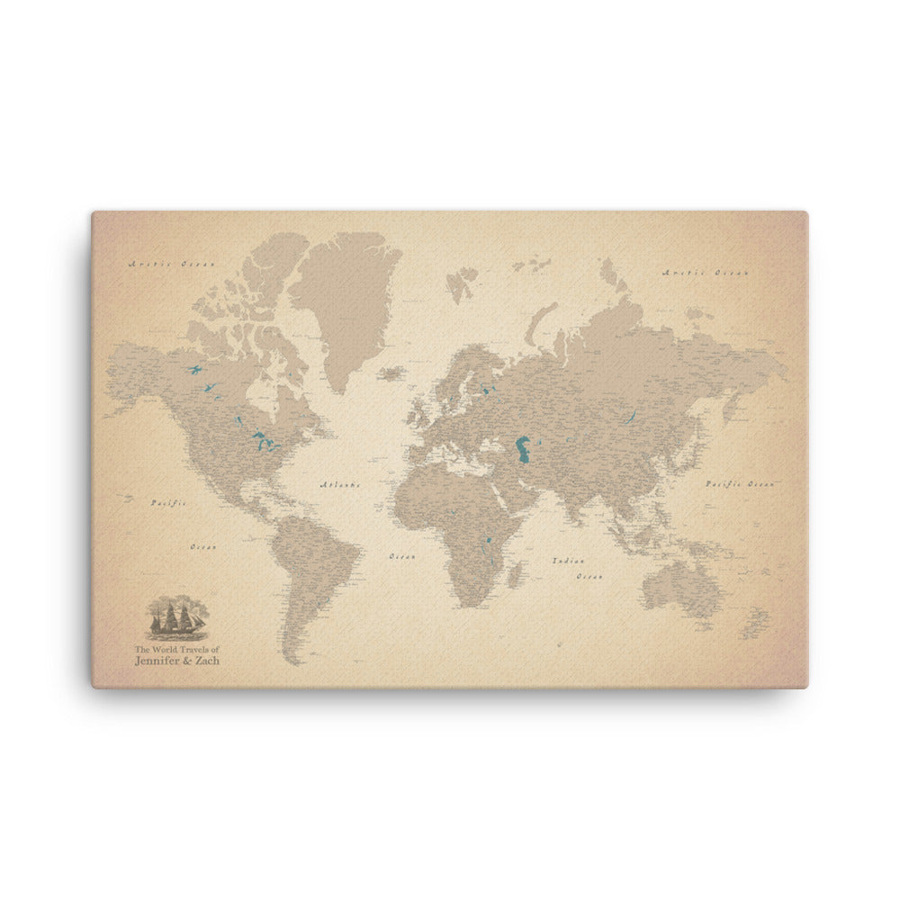 Vintage Old World Map For Wall To Pin