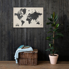 Personalized World Travel Map With 1,000 Pins - Tan Gift For Traveler