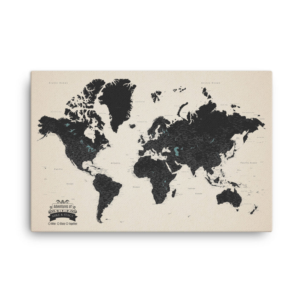 Personalized World Travel Map With 1,000 Pins - Tan Gift For Traveler