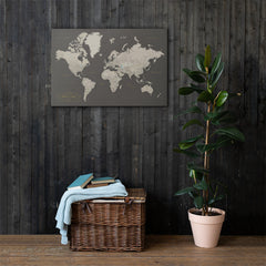 World Map Pushpin Board - Brown and Tan
