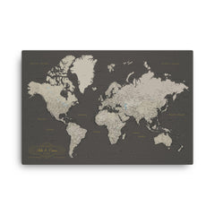 World Map Pushpin Board - Brown and Tan