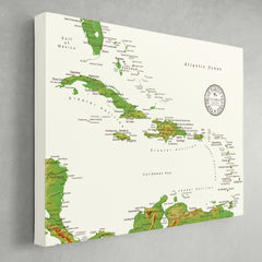 Caribbean Push Pin Map - Topographic - With 1,000 Pins!
