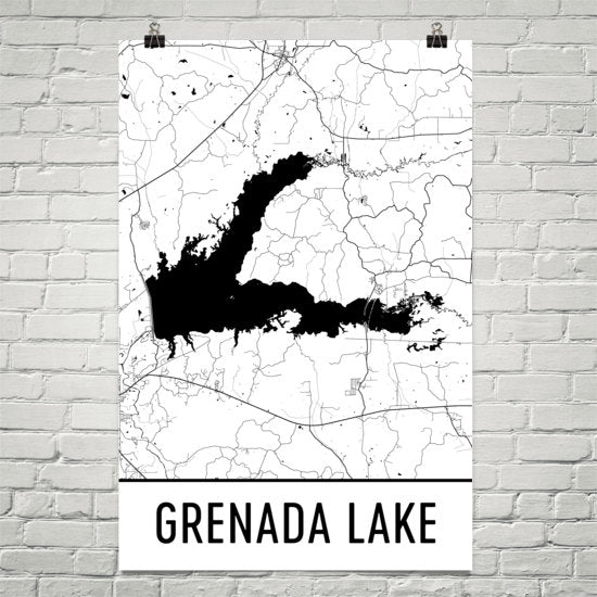 Grenada Lake MS Art and Maps – Modern Map Art
