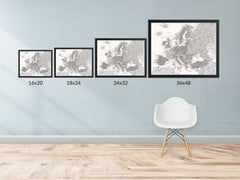 Europe Push Pin Map - Topographic - With 1,000 Pins!