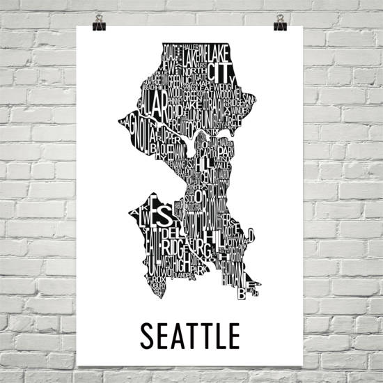 Seattle Neighborhood Typography Prints – Modern Map Art