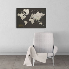 World Map Pushpin Board - Brown and Tan