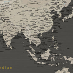 World Map Pushpin Board - Brown and Tan