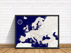Europe Push Pin Map - Navy blue - WITH 1,000 PINS!