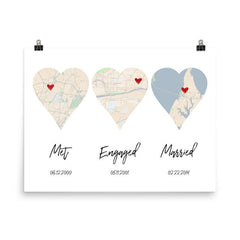 Met, Engaged, Married Heart Print