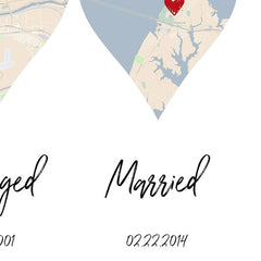 Met, Engaged, Married Heart Print