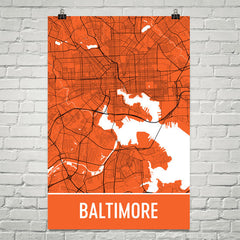 Baltimore MD Street Map Poster Orange