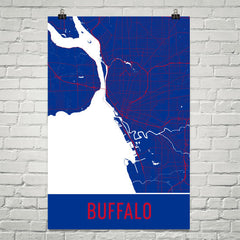 Buffalo NY Street Map Poster Blue and Red