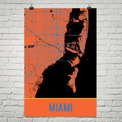 Miami FL Street Map Poster Orange