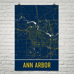 Ann Arbor MI Street Map Poster Blue