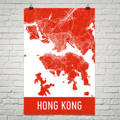 Hong Kong HK Street Map Poster Red
