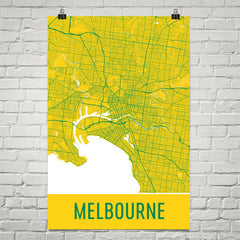 Melbourne  Street Map Poster Yellow