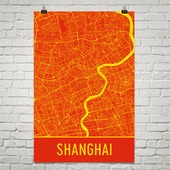 Shanghai Street Map Poster Red