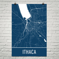 Ithaca NY Street Map Poster Blue