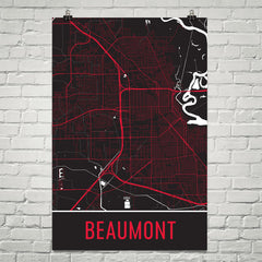 Beaumont TX Street Map Poster Black