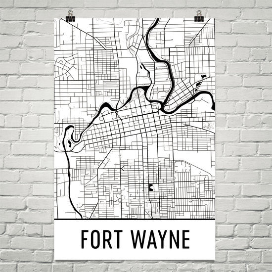 Fort Wayne Indiana Street Map Poster White
