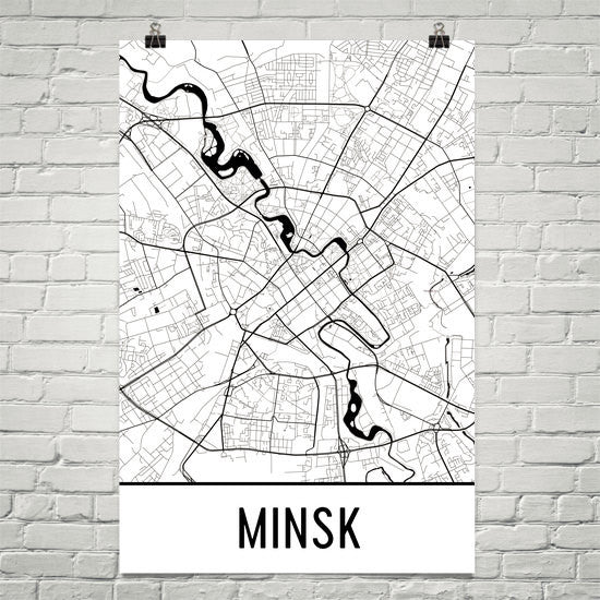 Minsk Belarus Street Map Poster White