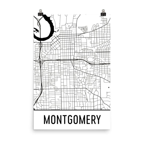 Montgomery AL Street Map Poster White