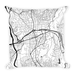 Asheville black and white throw pillow with city map print 18x18