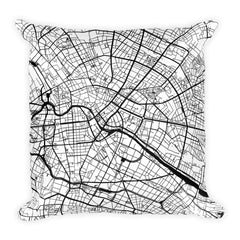 Berlin black and white throw pillow with city map print 18x18