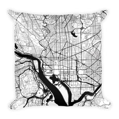 Washington DC black and white throw pillow with city map print 18x18
