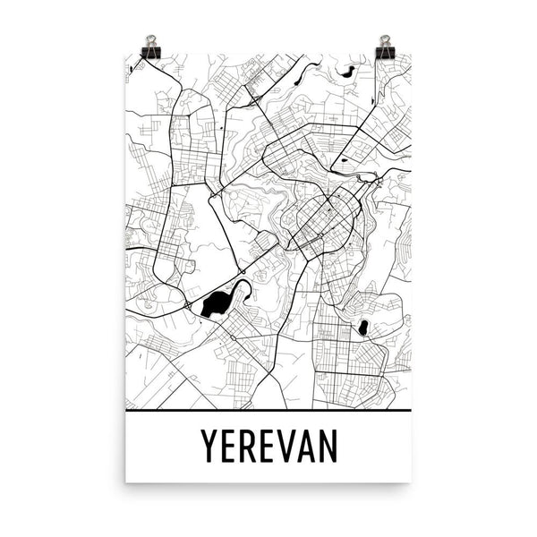 Yerevan Armenia Street Map Poster White