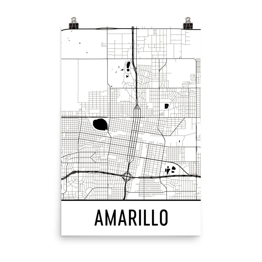 Amarillo TX Street Map Poster White