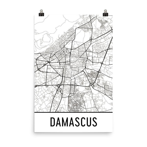 Damascus Syria Street Map Poster White