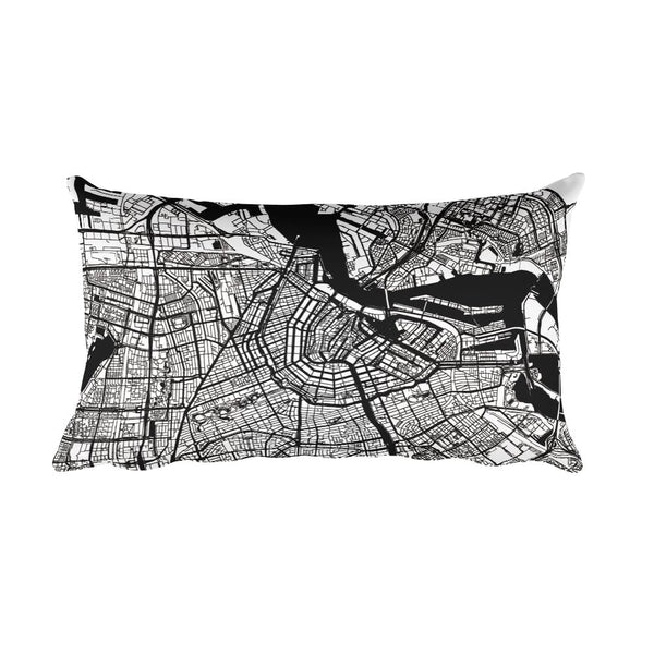 Amsterdam black and white throw pillow with city map print 12x20
