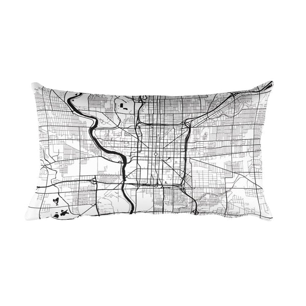 Indianapolis black and white throw pillow with city map print 12x20