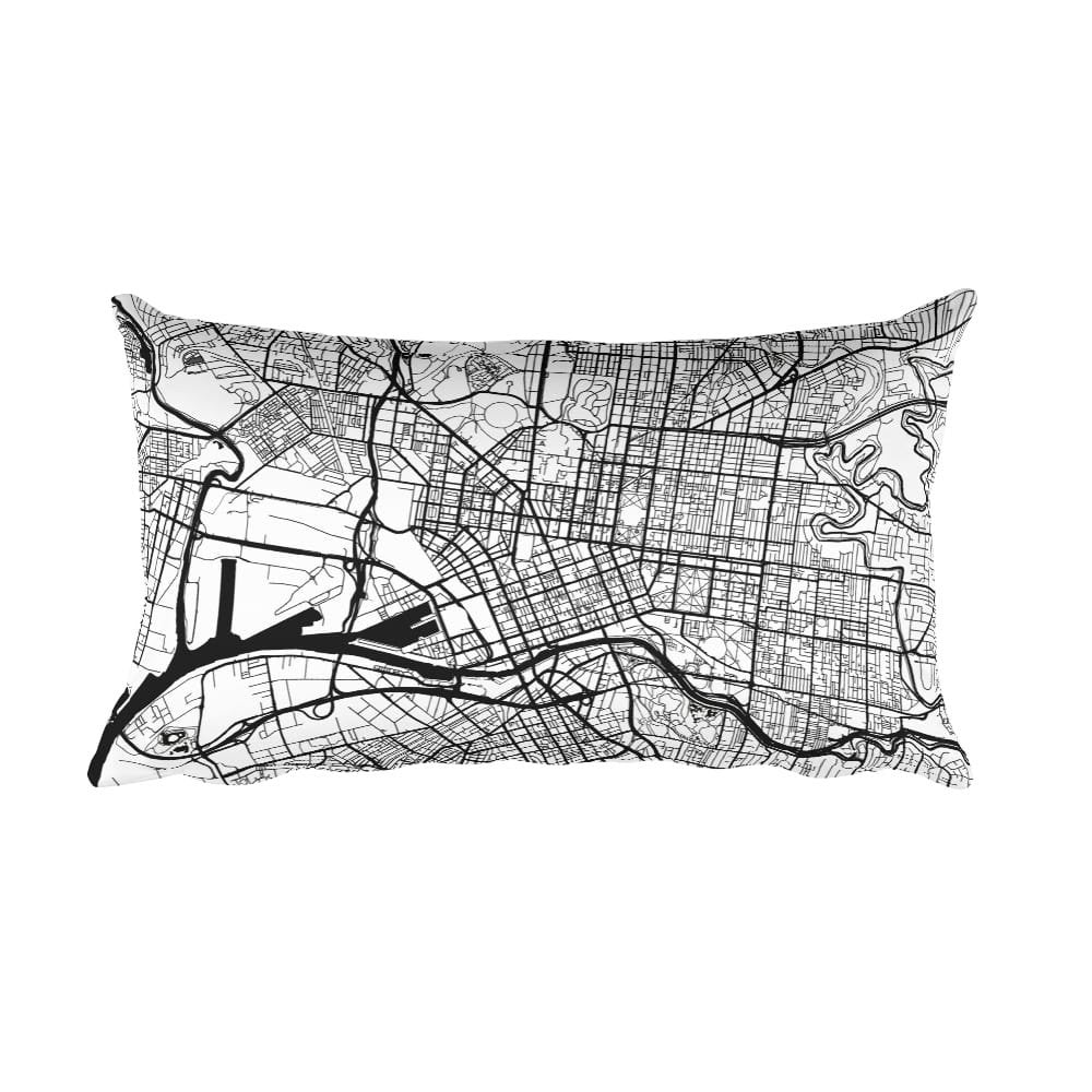 Melbourne black and white throw pillow with city map print 12x20