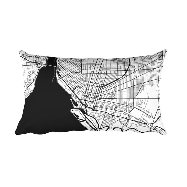 Buffalo black and white throw pillow with city map print 12x20