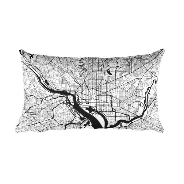 Washington DC black and white throw pillow with city map print 12x20