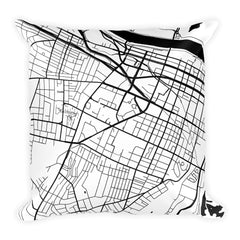 Augusta black and white throw pillow with city map print 18x18