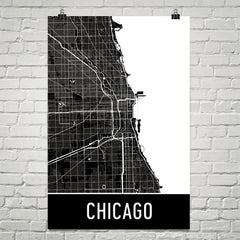 Chicago IL Street Map Poster Blue and Red