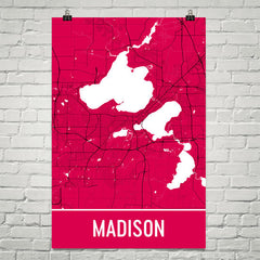 Madison WI Street Map Poster Red