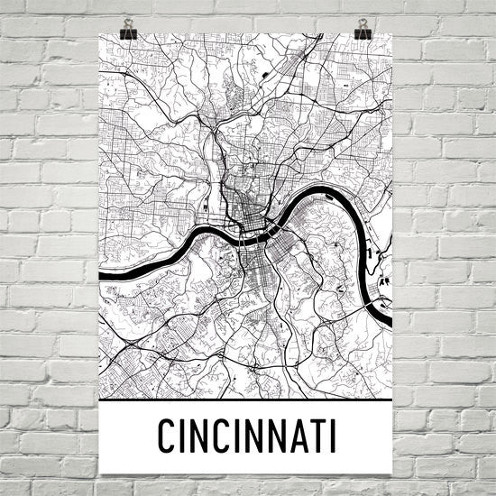 Cincinnati OH Street Map Poster White