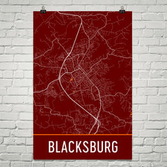 Blacksburg VA Street Map Poster White