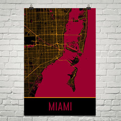 Miami FL Street Map Poster Black and Red