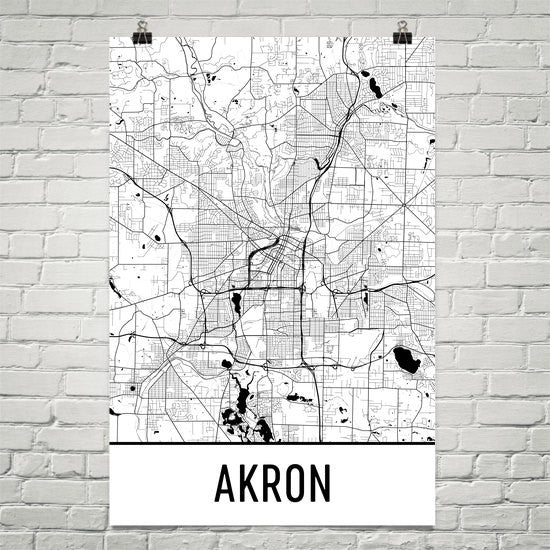 Akron Ohio Street Map Poster White